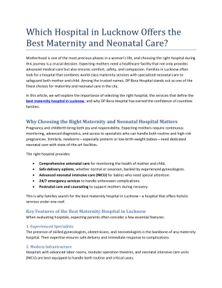 Which Hospital in Lucknow Offers the Best Maternity and Neonatal Care