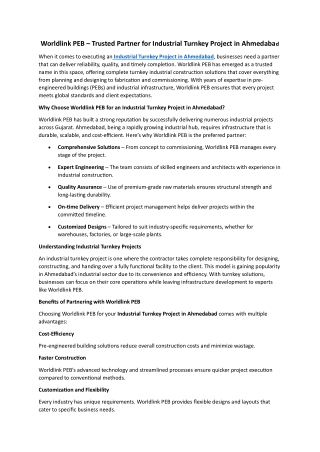 Worldlink PEB – Trusted Partner for Industrial Turnkey Project in Ahmedabad
