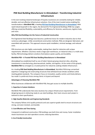 PEB Steel Building Manufacturer in Ahmedabad – Transforming Industrial Infrastructure