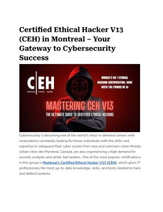 Certified Ethical Hacker V13 (CEH) in Montreal – Your Gateway to Cybersecurity Success