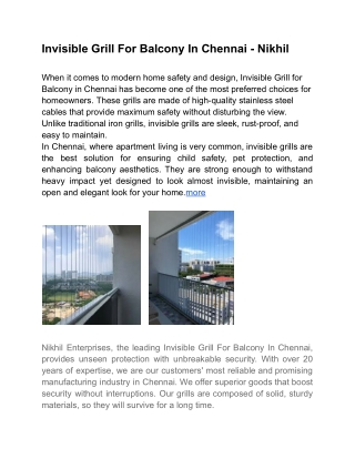 Invisible Grill For Balcony In Chennai