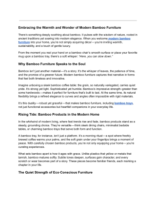 Embracing the Warmth and Wonder of Modern Bamboo Furniture