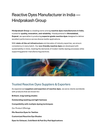 Reactive Dyes Manufacturer in India