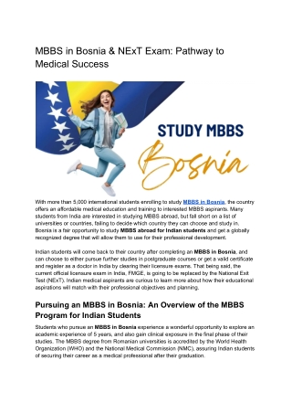 Explore MBBS in Bosnia: Smart Choice for MBBS Abroad Aspirants
