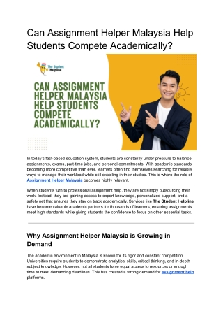 Can Assignment Helper Malaysia Help Students Compete Academically
