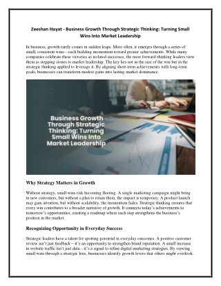 Zeeshan Hayat - Business Growth Through Strategic Thinking - Turning Small Wins Into Market Leadership
