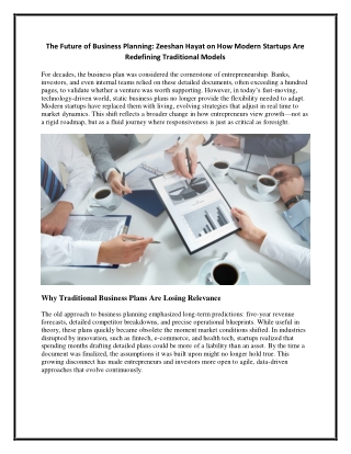 The Future of Business Planning - Zeeshan Hayat on How Modern Startups Are Redefining Traditional Models