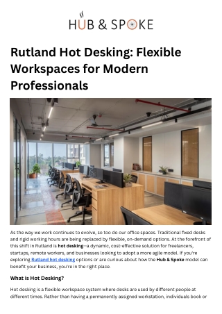 Rutland Hot Desking | Flexible Workspaces for Modern Professionals
