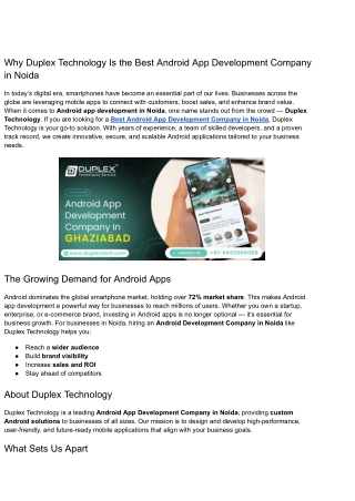 Best Android App Development Company in Noida-Duplex Technology