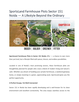 SportsLand Farmhouse Plots Sector 151 Noida — A Lifestyle Beyond the Ordinary