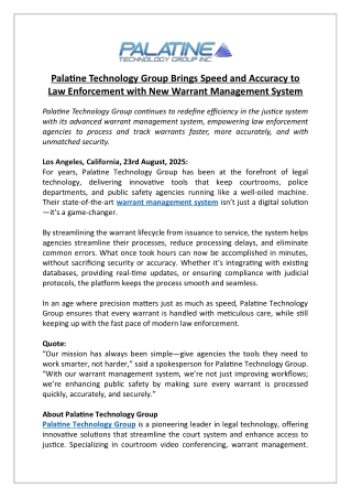 Palatine Technology Group Brings Speed and Accuracy to Law Enforcement with New Warrant Management System