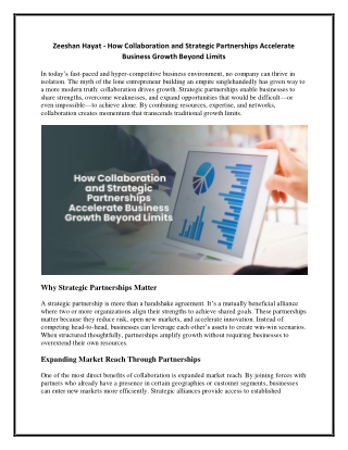 Zeeshan Hayat - How Collaboration and Strategic Partnerships Accelerate Business Growth Beyond Limits