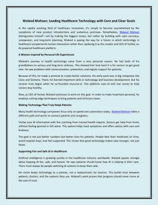 Waleed Mohsen Leading Healthcare Technology with Care and Clear Goals