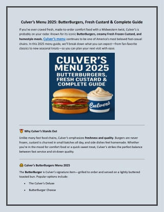 Culver’s Menu 2025: ButterBurgers, Fresh Custard & Complete Guide