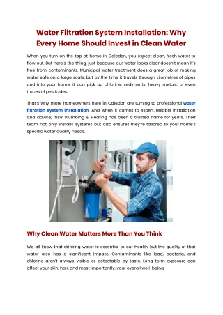 Water Filtration System Installation: Why Every Home Should Invest in Clean Wate