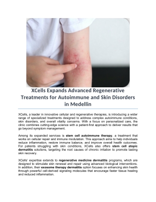 XCells Expands Advanced Regenerative Treatments for Autoimmune and Skin Disorders in Medellin