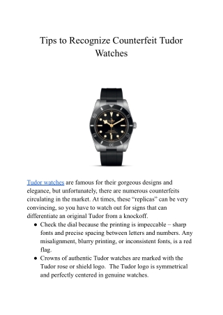 Tips to Recognize Counterfeit Tudor Watches