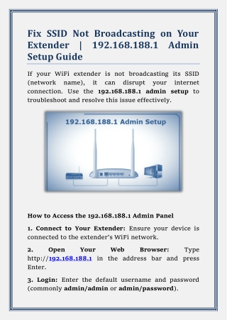 Fix SSID Not Broadcasting on Your Extender | 192.168.188.1 Admin Setup Guide