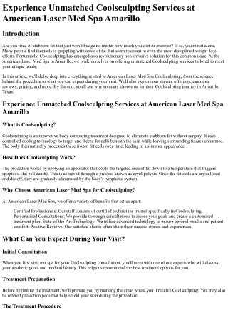 Experience Unmatched Coolsculpting Services at American Laser Med Spa Amarillo