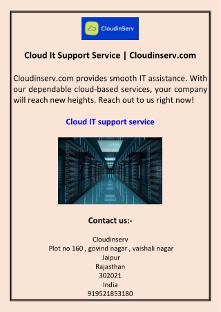 Cloud It Support Service Cloudinserv.com