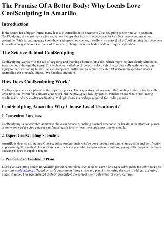 The Promise Of A Better Body Why Locals Love CoolSculpting In Amarillo