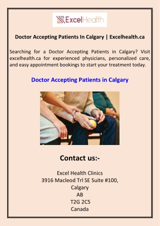 Doctor Accepting Patients In Calgary Excelhealth.ca