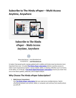 Subscribe to The Hindu ePaper – Multi-Access Anytime, Anywhere