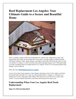 Roof Replacement Los Angeles- Your Ultimate Guide to a Secure and Beautiful Home