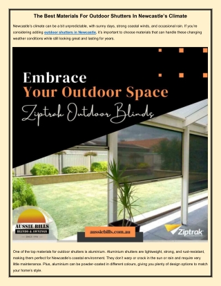 The Best Materials For Outdoor Shutters In Newcastle Climate