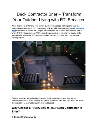 Deck Contractor Brier – Transform Your Outdoor Living with RTI Services