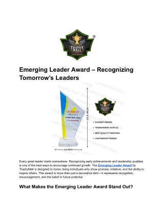 Emerging Leader Award – Inspiring Recognition by TrophyMall