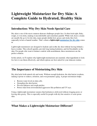 Lightweight Moisturizer for Dry Skin