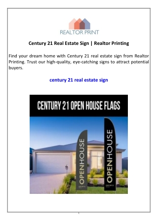 Century 21 Real Estate Sign  Realtor Printing