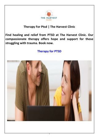 Therapy For Ptsd  The Harvest Clinic