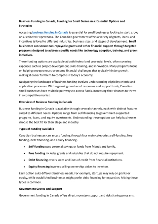 Business Funding in Canada, Funding for Small Businesses Essential Options and Strategies