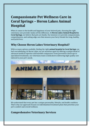 Compassionate Pet Wellness Care in Coral Springs – Heron Lakes Animal Hospital