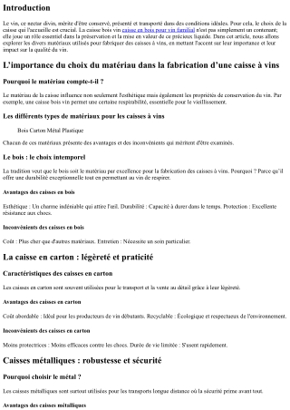 L’importance du choix du matériau dans la fabrication d’une caisse à vins