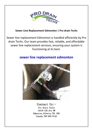 Sewer Line Replacement Edmonton  Pro drain Techs