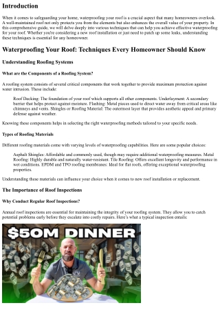 Waterproofing Your Roof: Techniques Every Homeowner Should Know