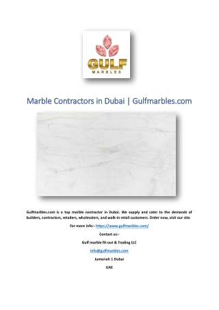 Marble Contractors in Dubai | Gulfmarbles.com