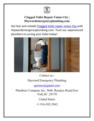 Clogged Toilet Repair Union City  Haywardemergencyplumbing.com
