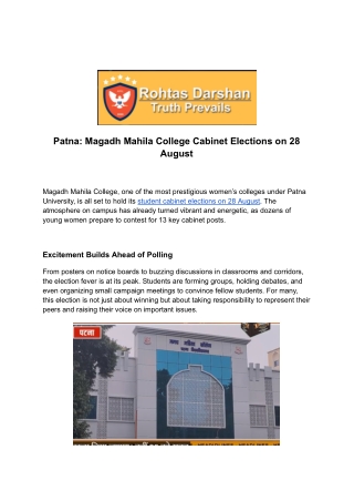 Magadh Mahila College Cabinet Elections on 28 August