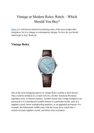 Vintage or Modern Rolex Watch – Which Should You Buy