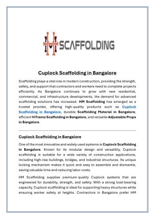 Cuplock Scaffolding in Bangalore