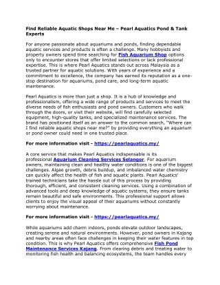 Find Reliable Aquatic Shops Near Me – Pearl Aquatics Pond & Tank Experts