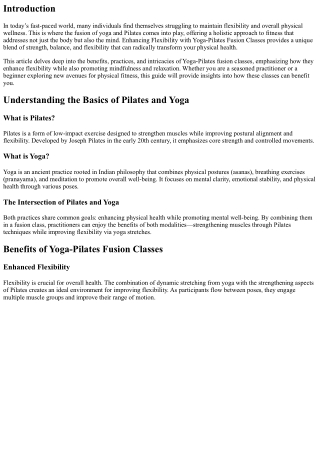 Enhancing Flexibility with Yoga-Pilates Fusion Classes