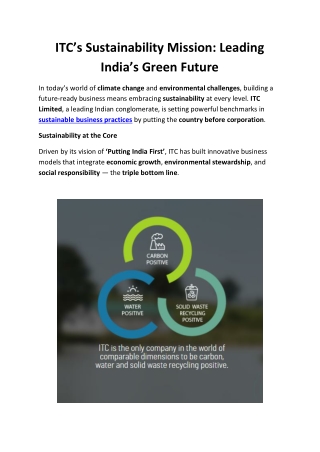 ITC Sustainability | Leading Green Innovation in India