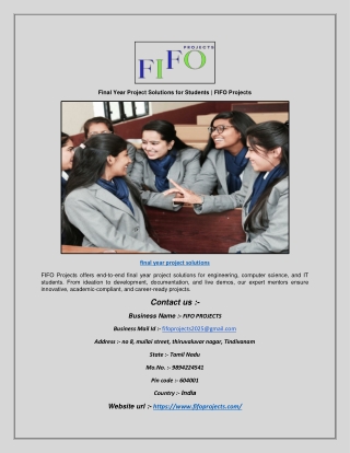 Final Year Project Solutions for Students | FIFO Projects
