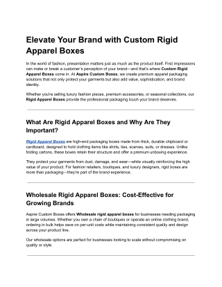 Elevate Your Brand with Custom Rigid Apparel Boxes
