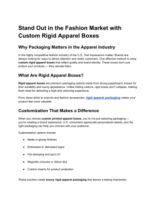 Stand Out in the Fashion Market with Custom Rigid Apparel Boxes